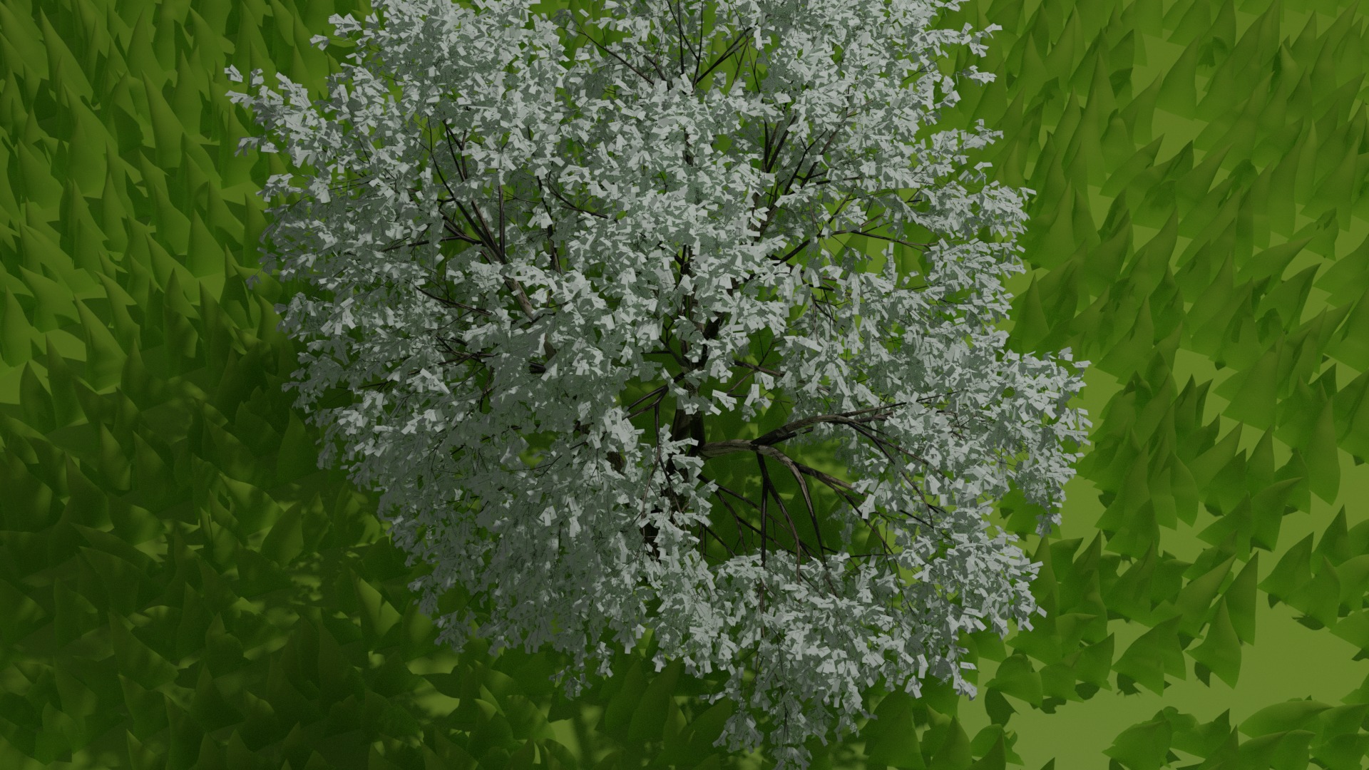 pine tree in flat grass terrain 3D model_2