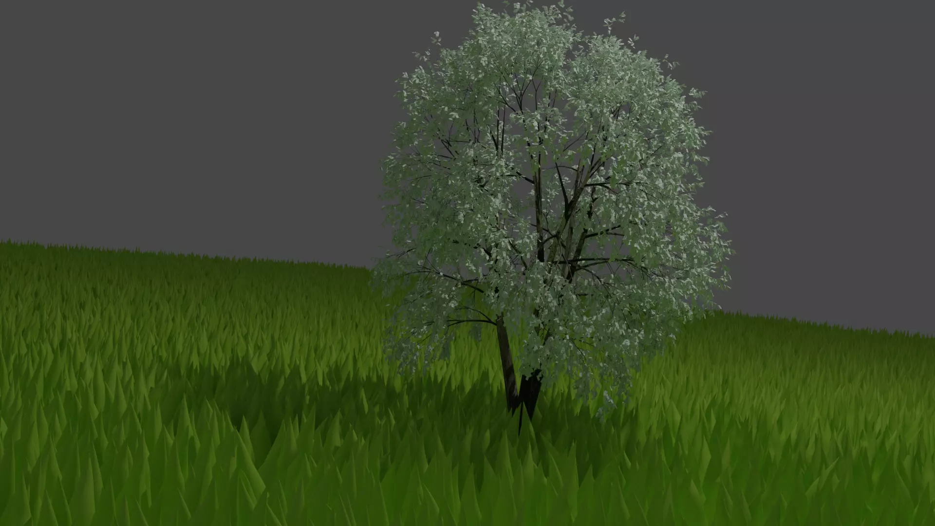 pine tree in flat grass terrain 3D model_0