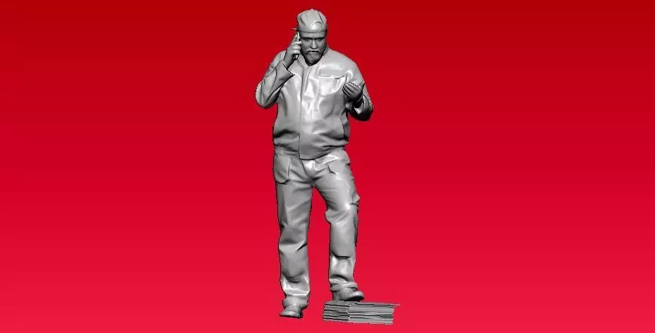 Bald worker-in-overalls talking on the phone - 3D print 3D print model