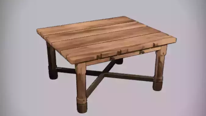 Rustic wooden table 3D Game Ready Model