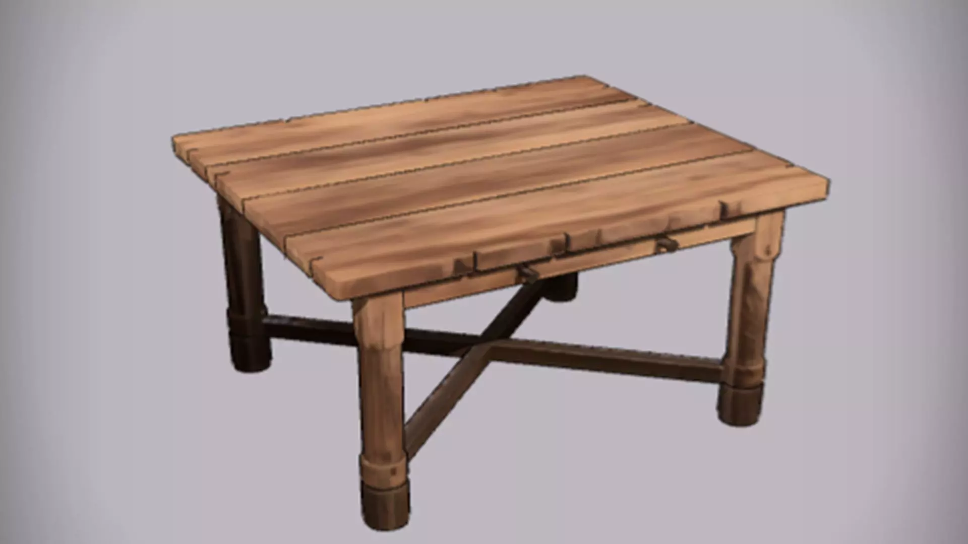 Rustic wooden table 3D Game Ready Model 3D model_0