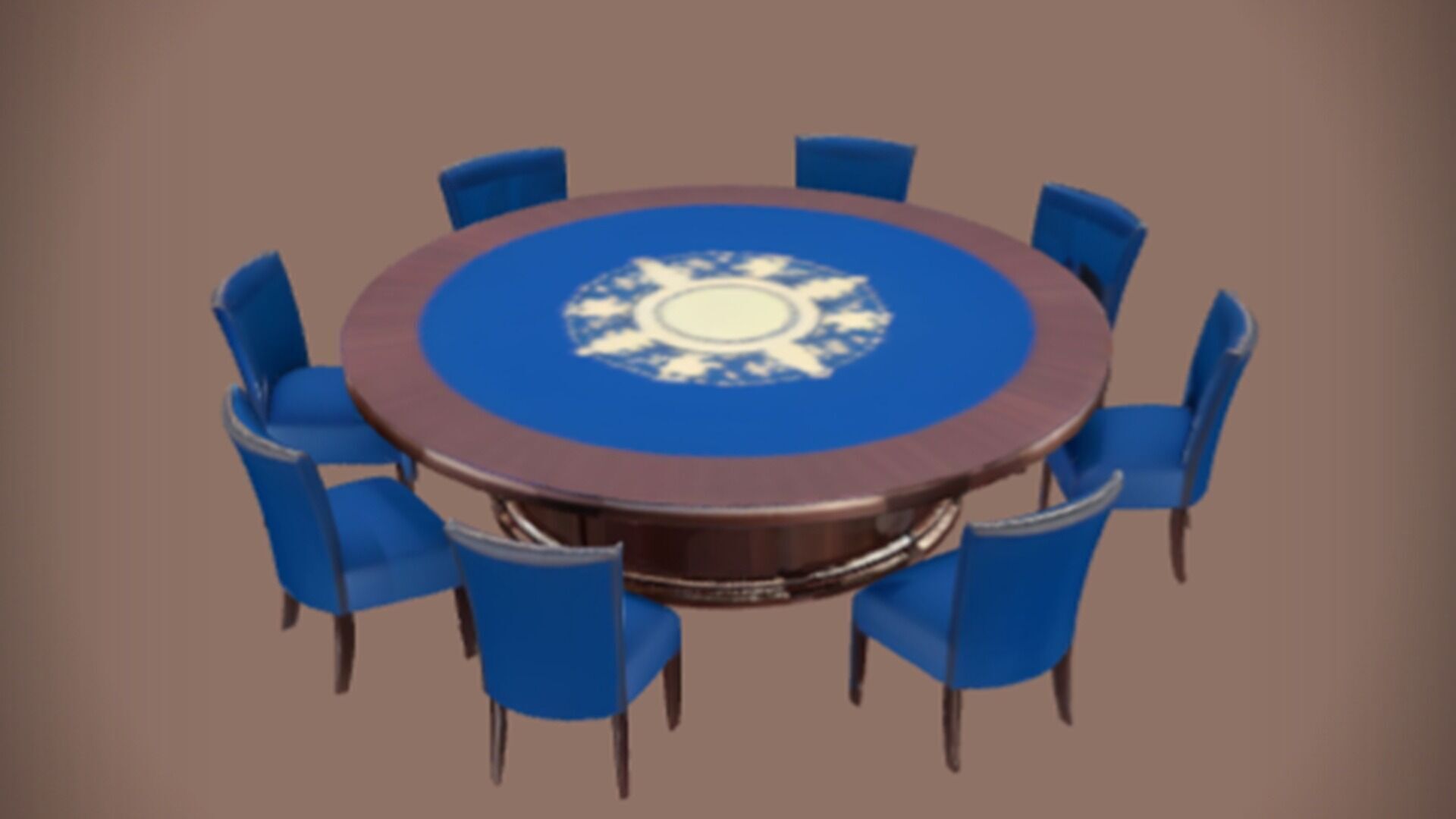 Round table with eight chairs 3D model_7
