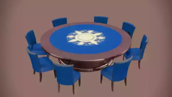 Round table with eight chairs 3D model