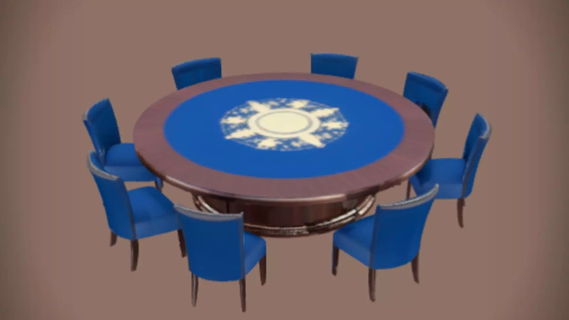 Round table with eight chairs 3D model_0