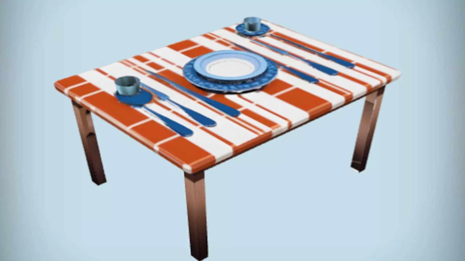 Dining table with table setting 3D model_0