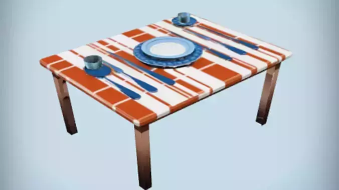 Dining table with table setting 3D model