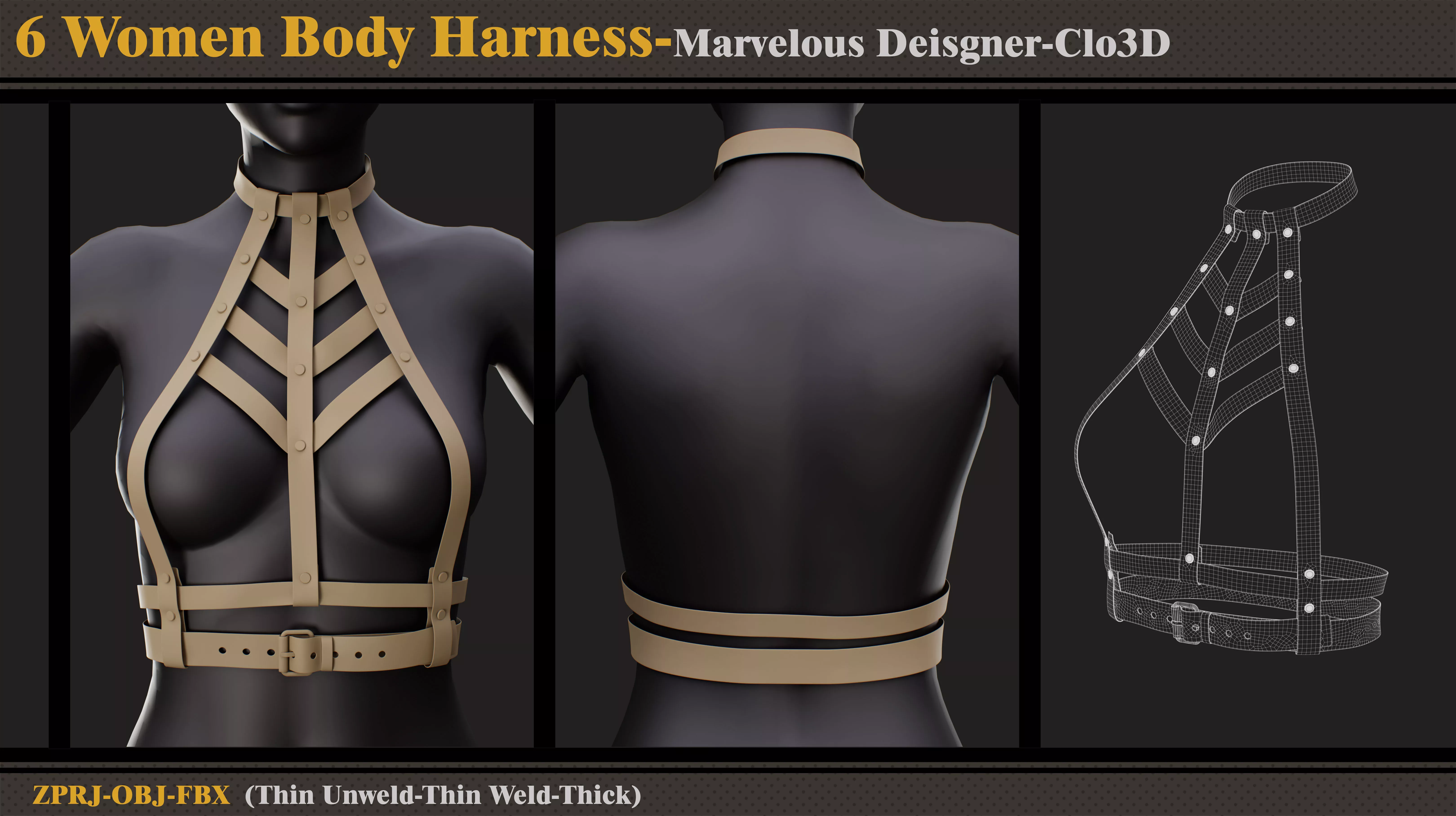 6 Women Body Harness -MD-Clo3D-ZPRJ-FBX-OBJ 3D model | CGTrader
