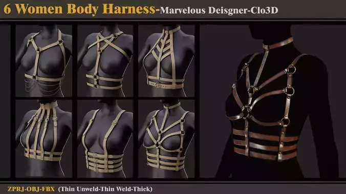 6 Women Body Harness -MD-Clo3D-ZPRJ-FBX-OBJ