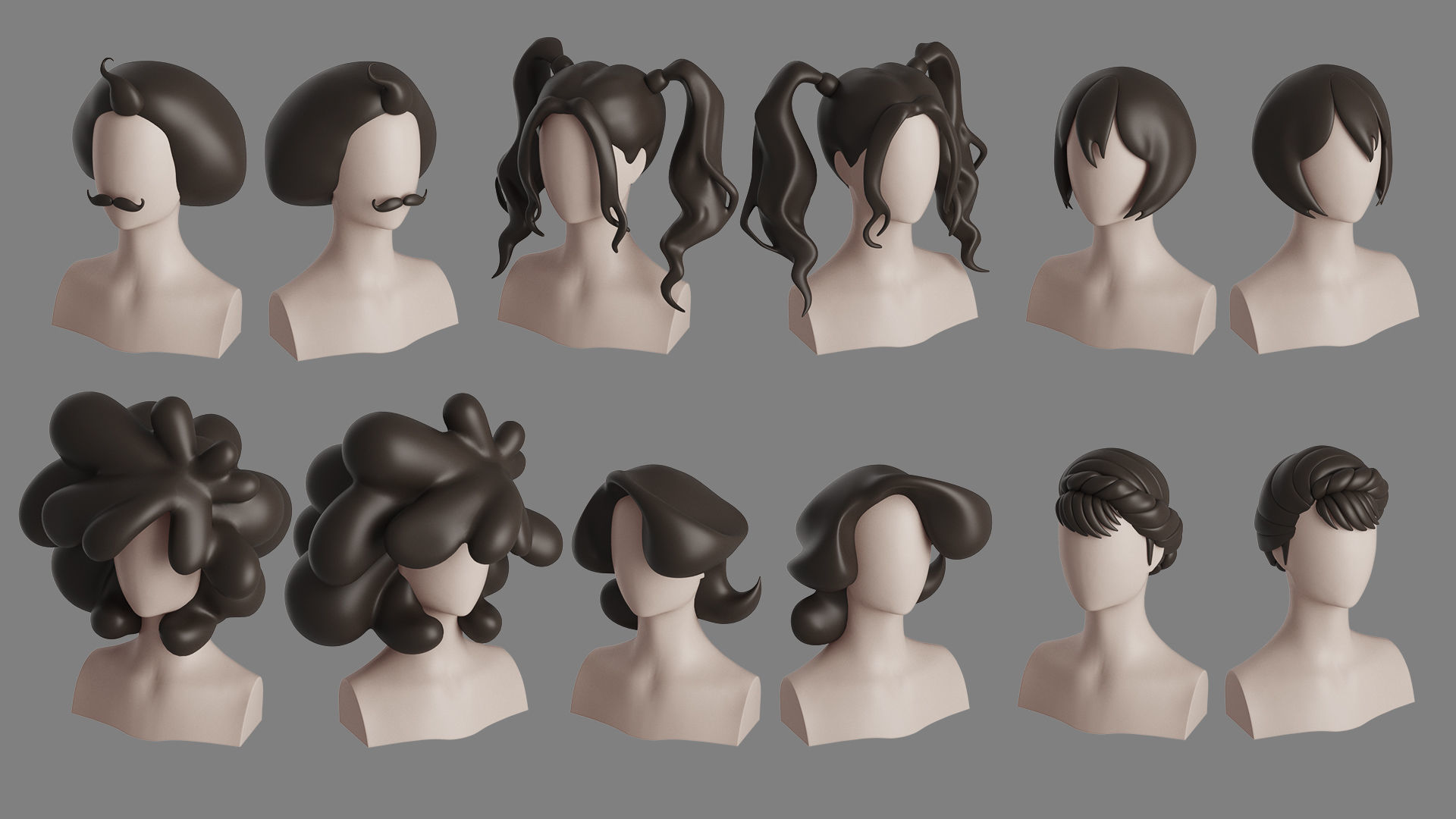 Stylised Hair Collection v 01 3D model_8