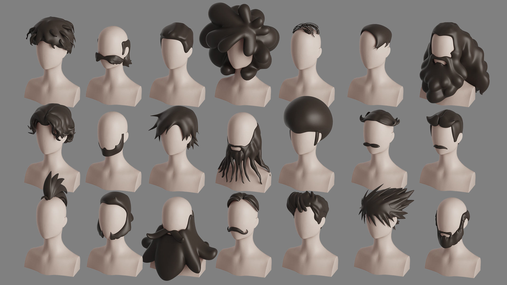Stylised Hair Collection v 01 3D model_1