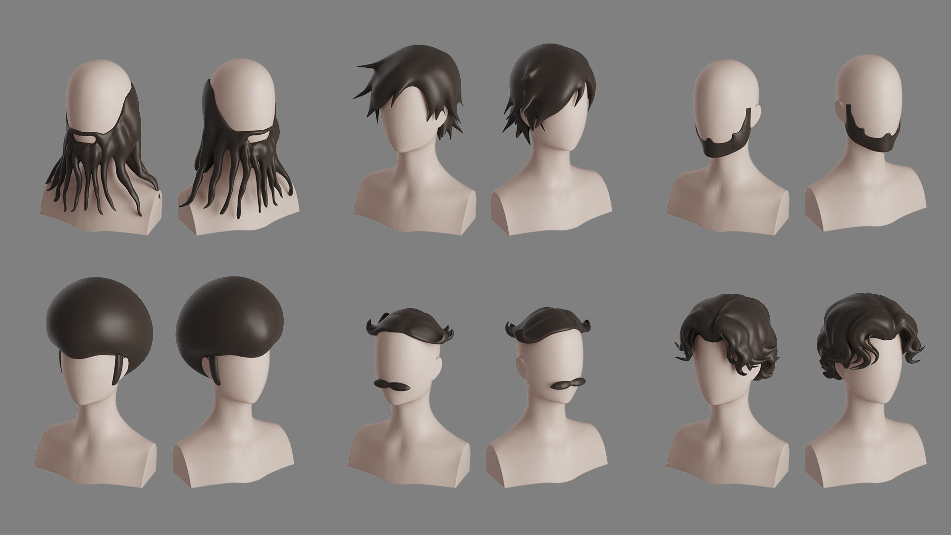 Stylised Hair Collection v 01 3D model_11