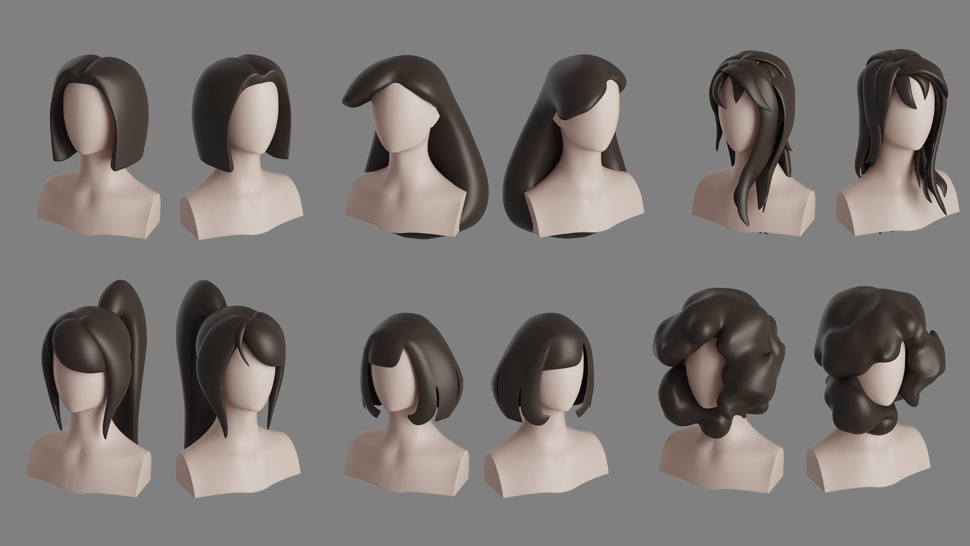 Stylised Hair Collection v 01 3D model_4