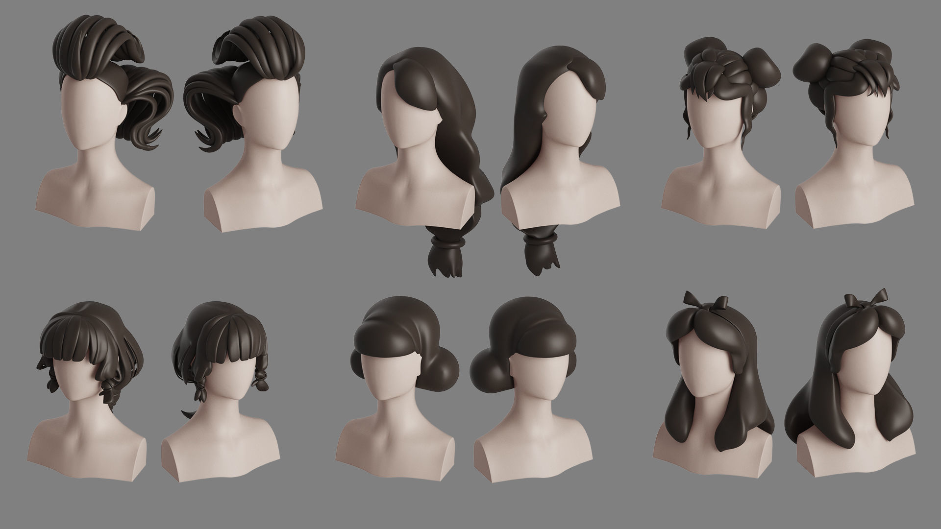 Stylised Hair Collection v 01 3D model_7