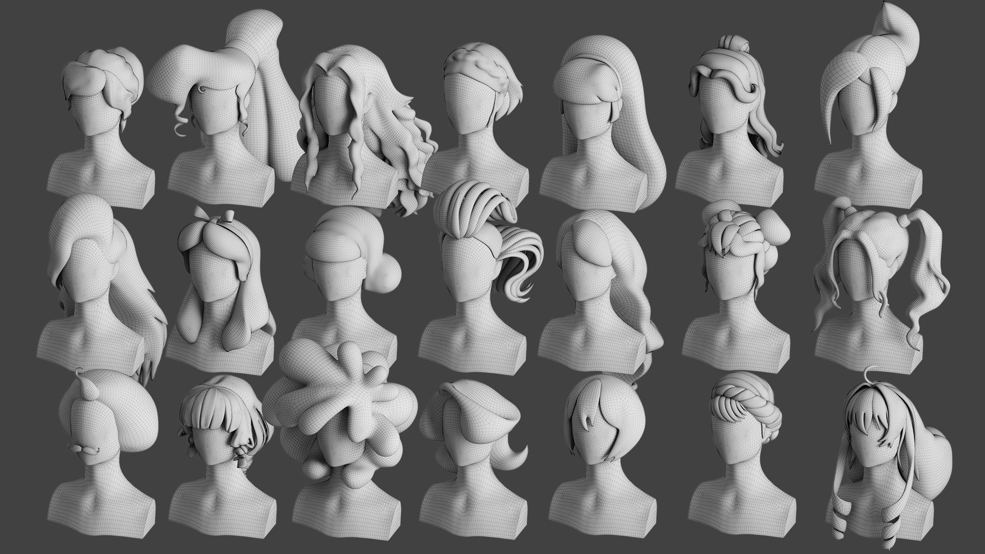 Stylised Hair Collection v 01 3D model_14