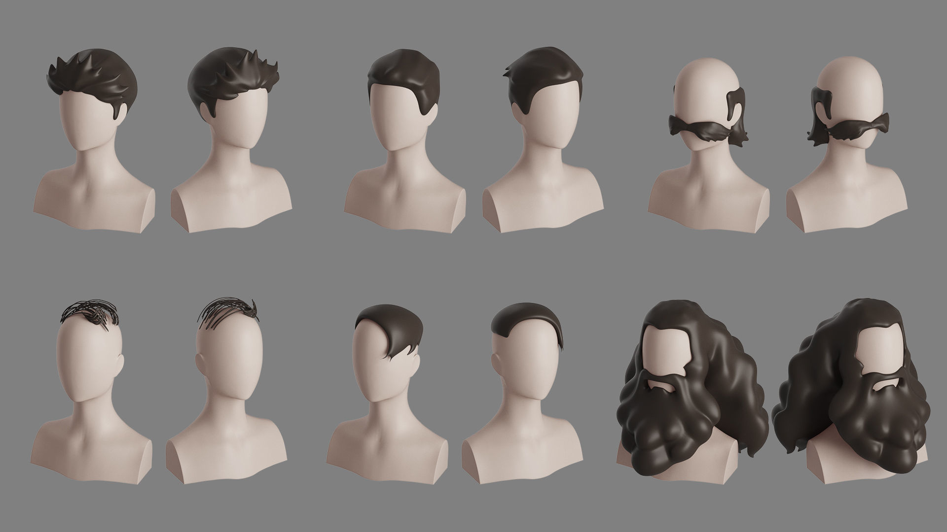 Stylised Hair Collection v 01 3D model_12