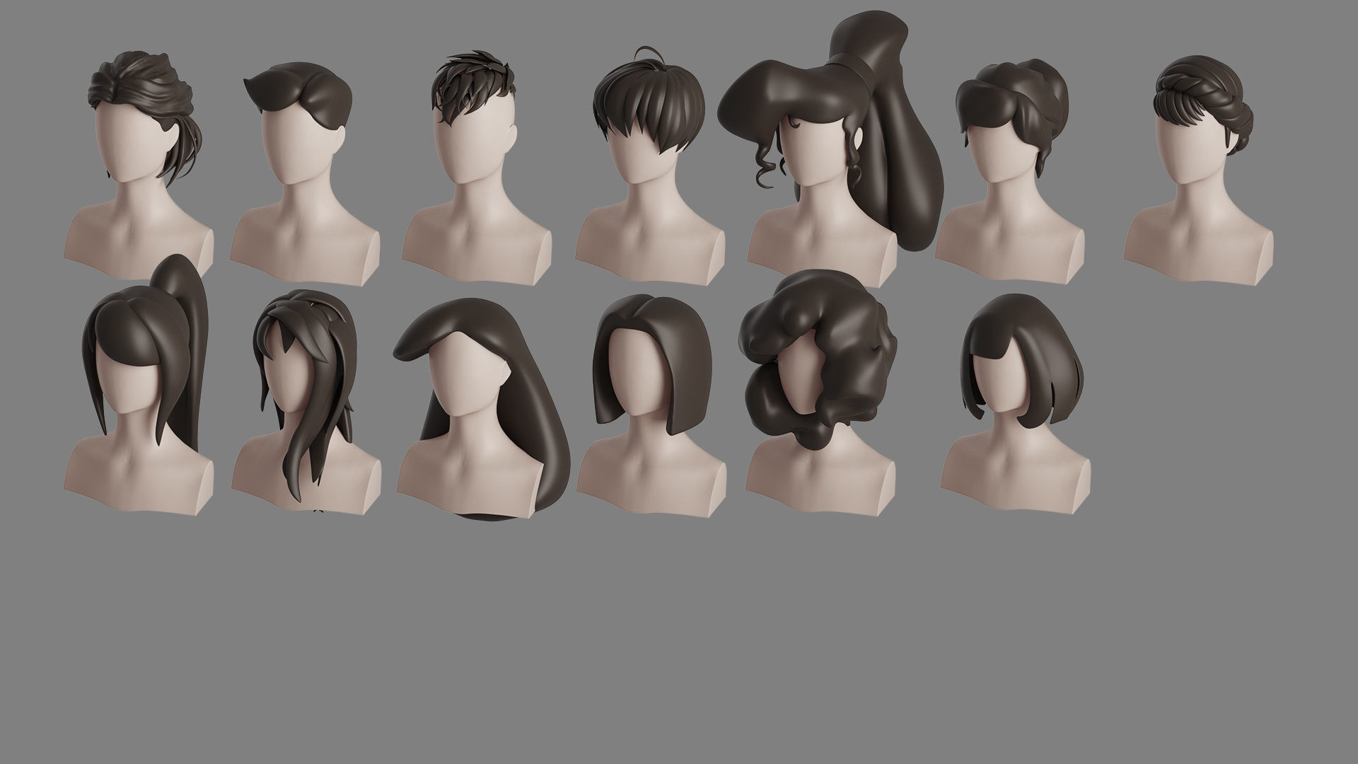 Stylised Hair Collection v 01 3D model_3