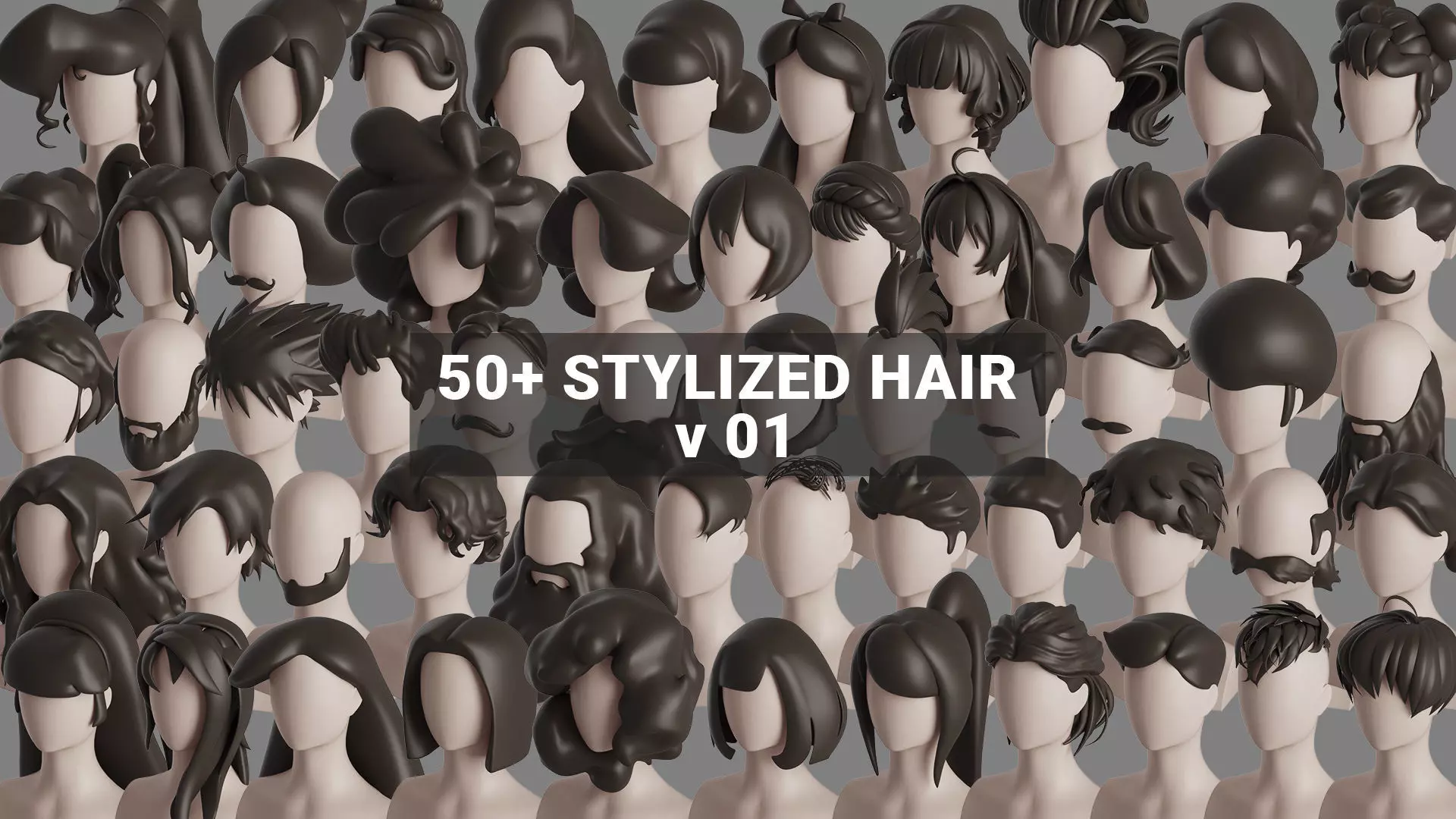 Stylised Hair Collection v 01 3D model_0