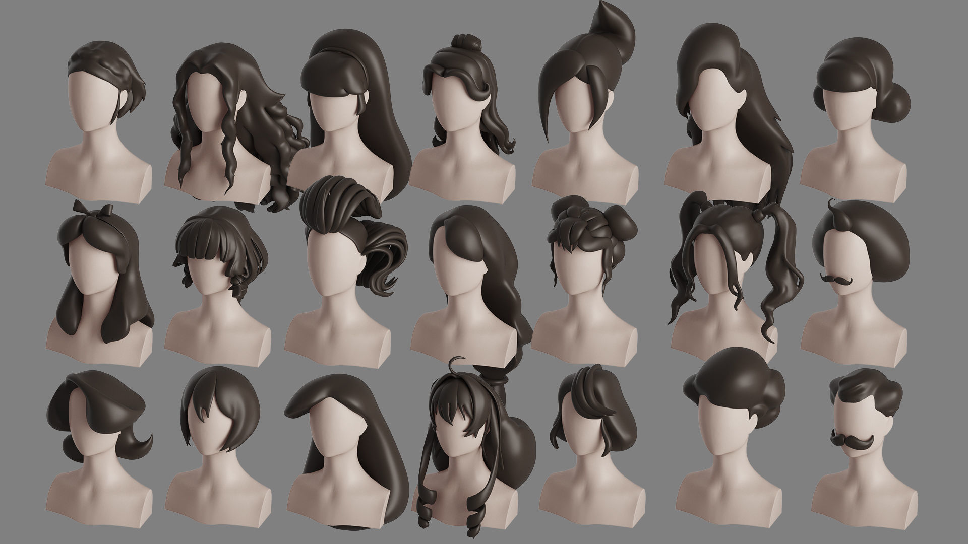 Stylised Hair Collection v 01 3D model_2