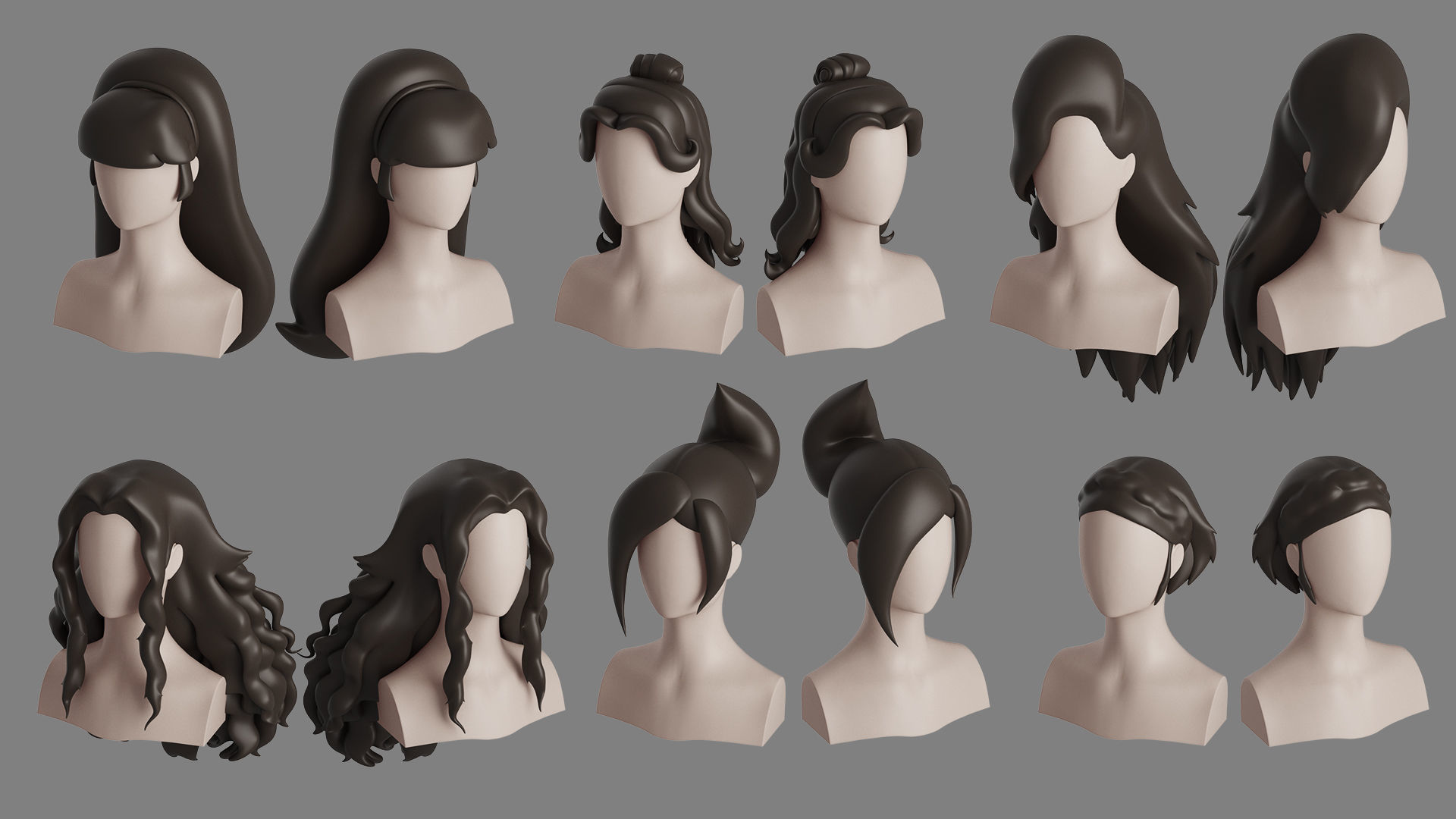 Stylised Hair Collection v 01 3D model_6