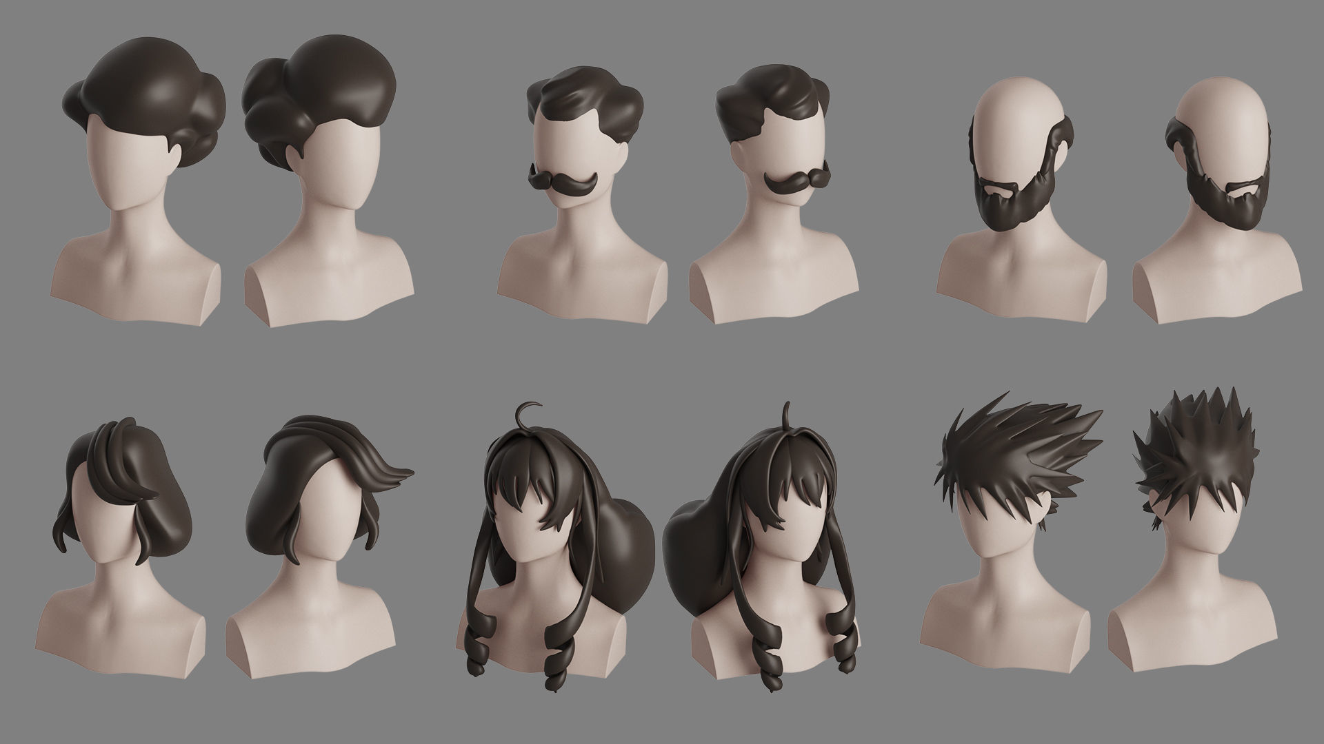 Stylised Hair Collection v 01 3D model_9
