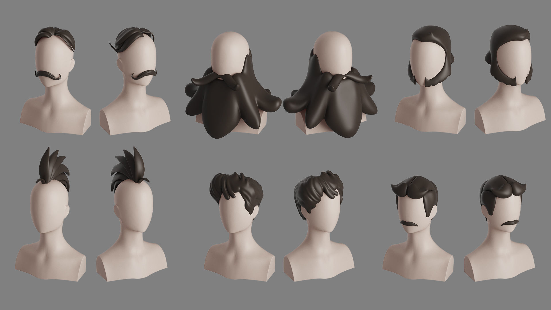 Stylised Hair Collection v 01 3D model_10