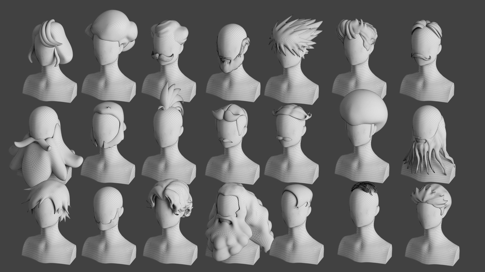 Stylised Hair Collection v 01 3D model_15