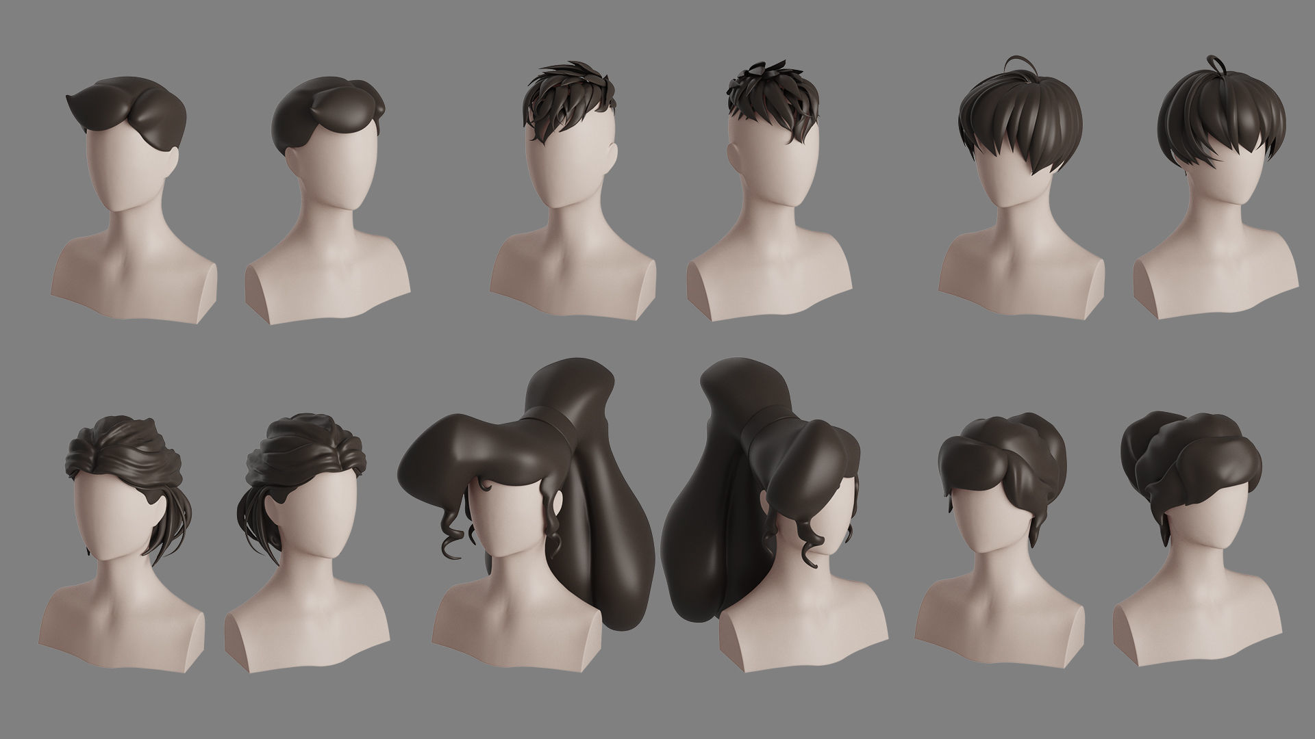 Stylised Hair Collection v 01 3D model_5