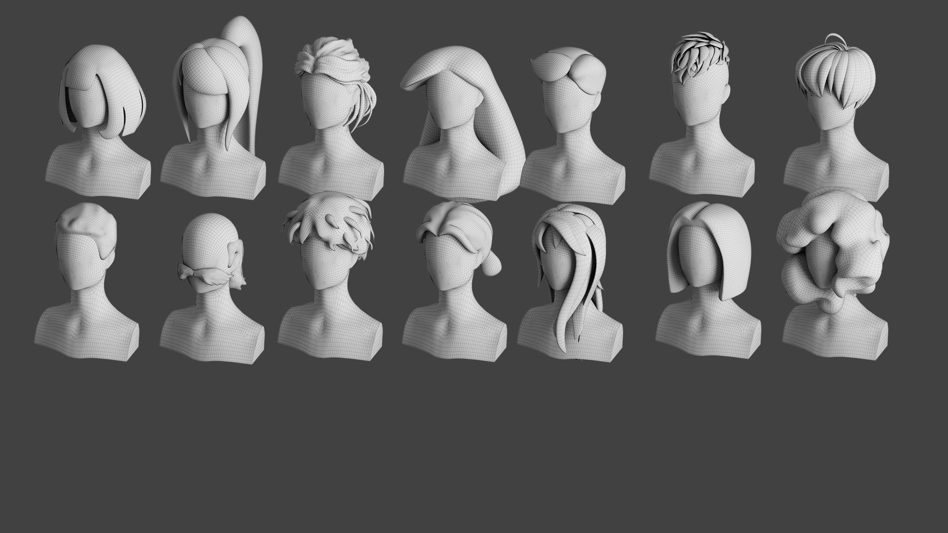 Stylised Hair Collection v 01 3D model_16