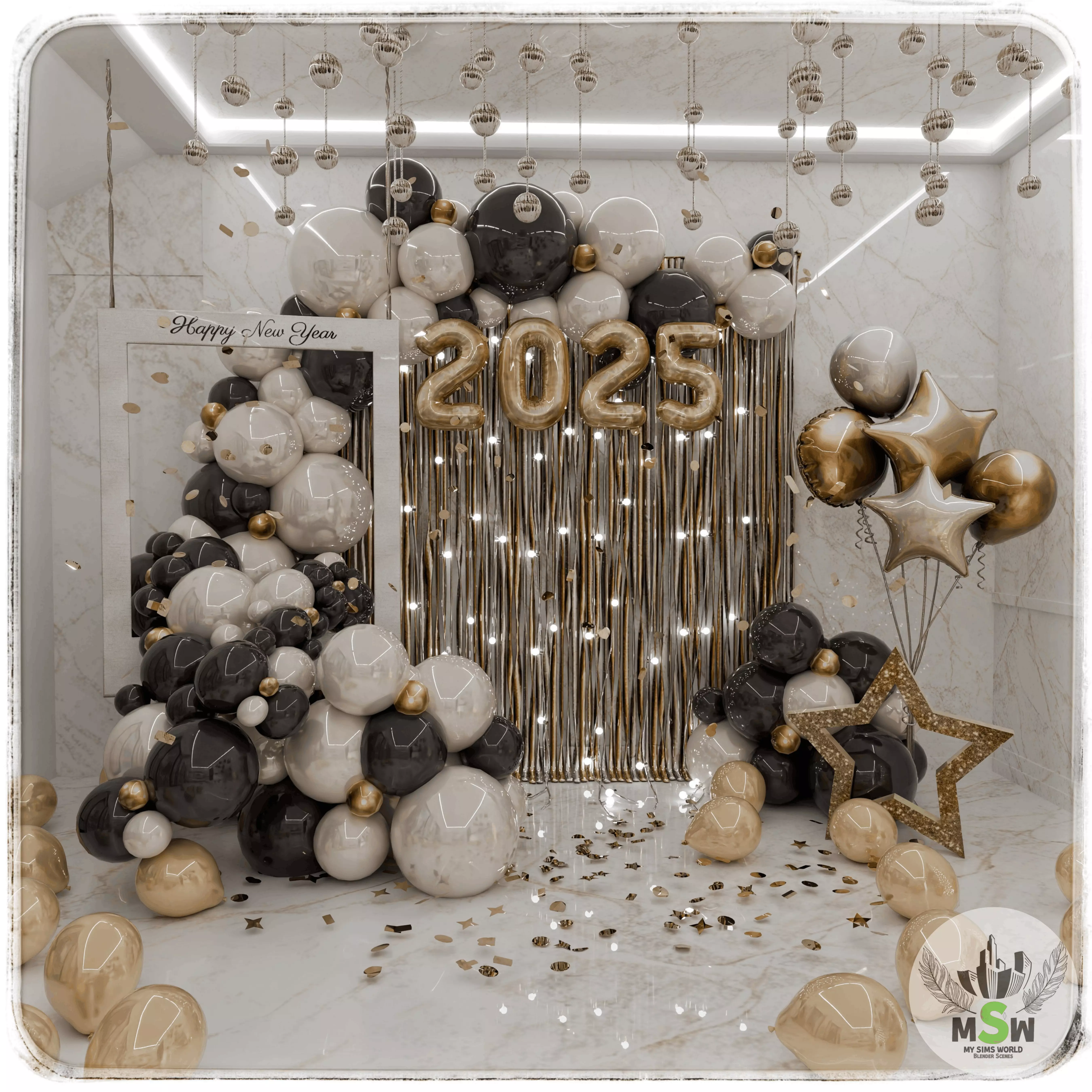 Happy New Year 2025 Blender Scene 3D model_0