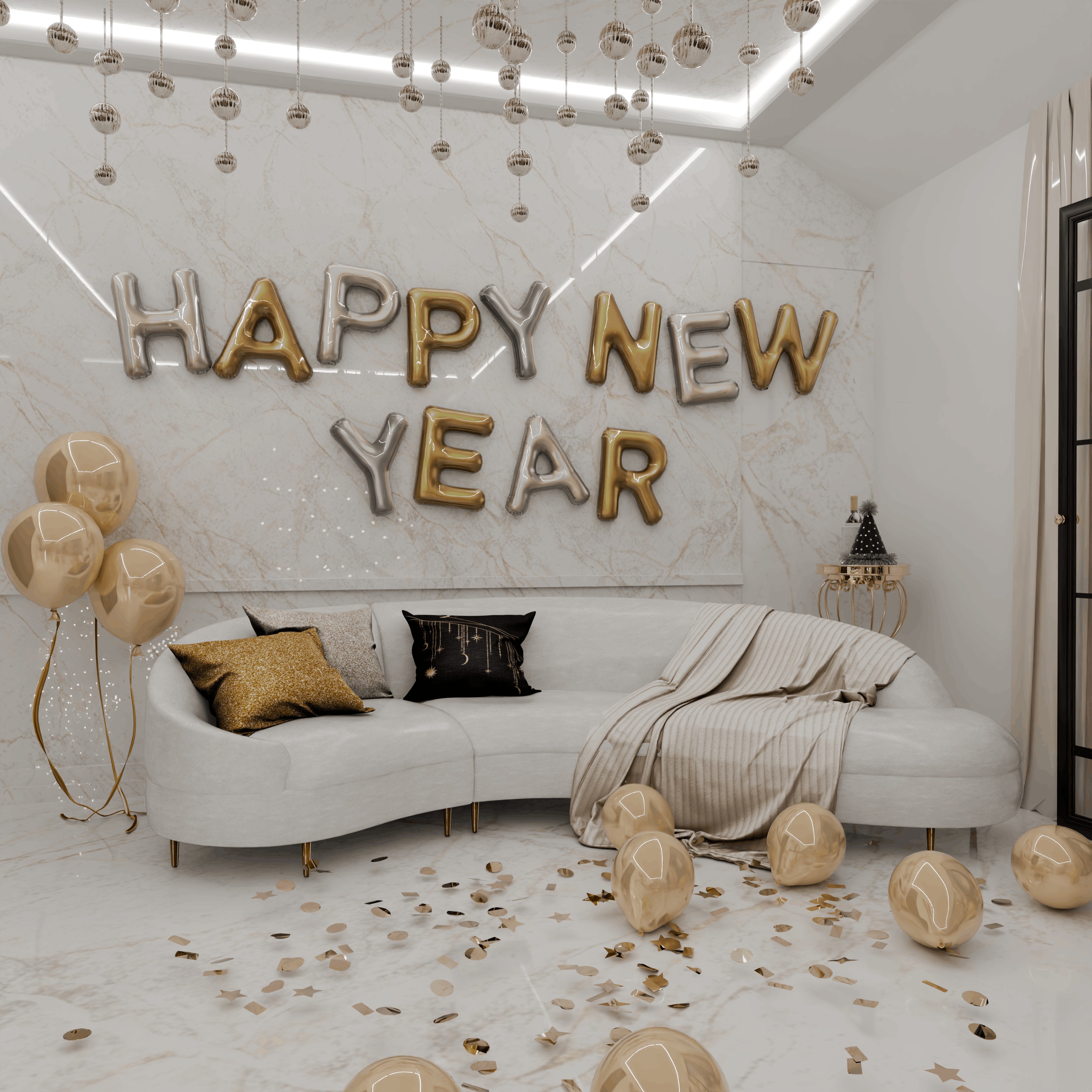 Happy New Year 2025 Blender Scene 3D model_5