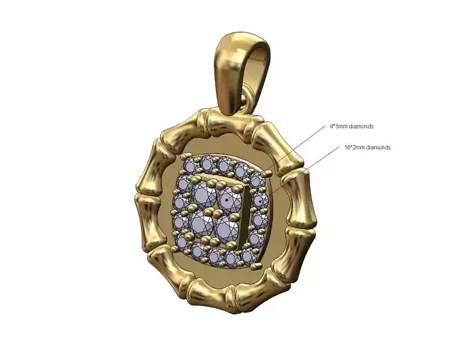 Diamond square cluster bamboo pattern coin with bail