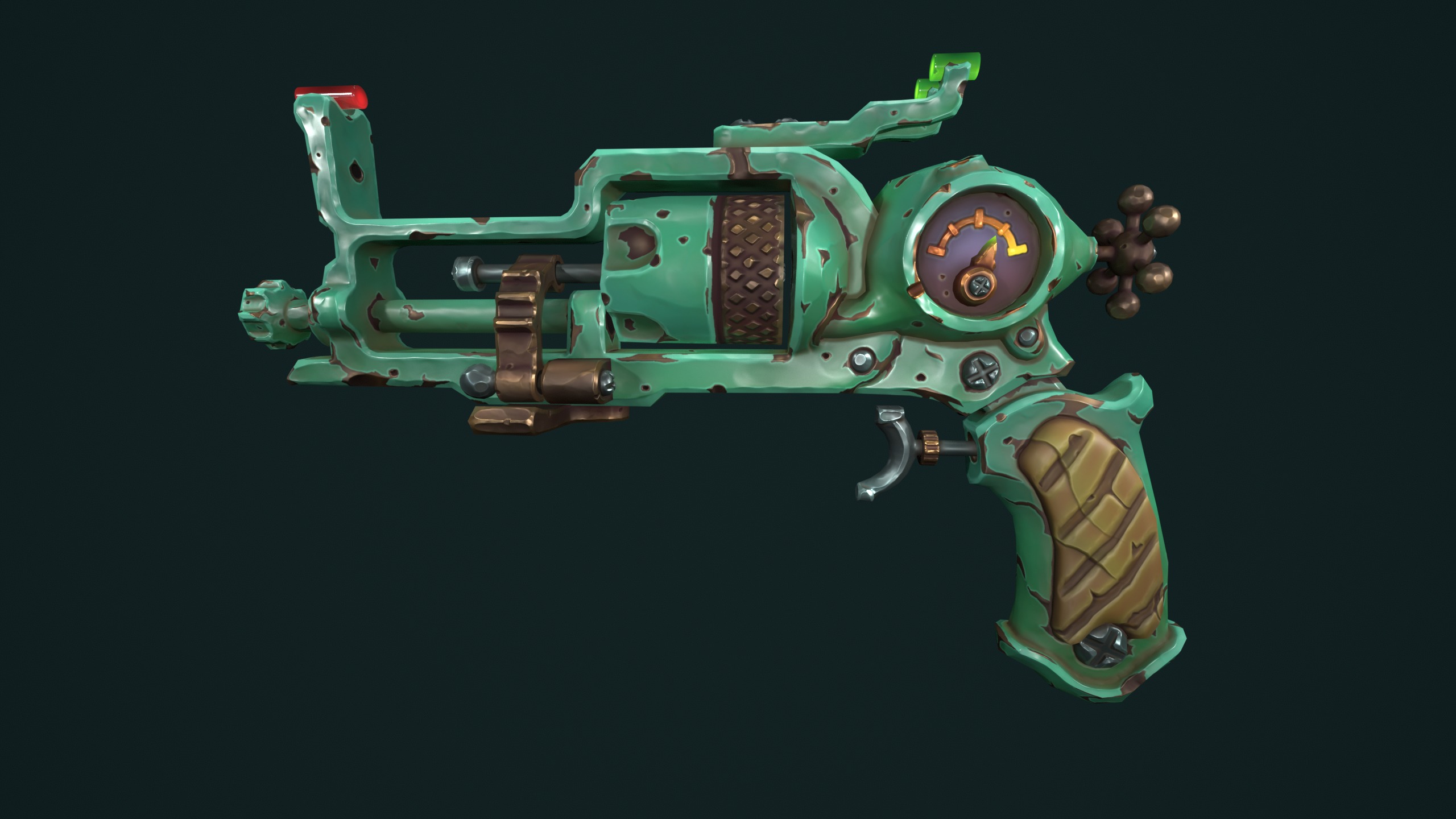 Modular stylized steampunk revolver Low-poly 3D model_10