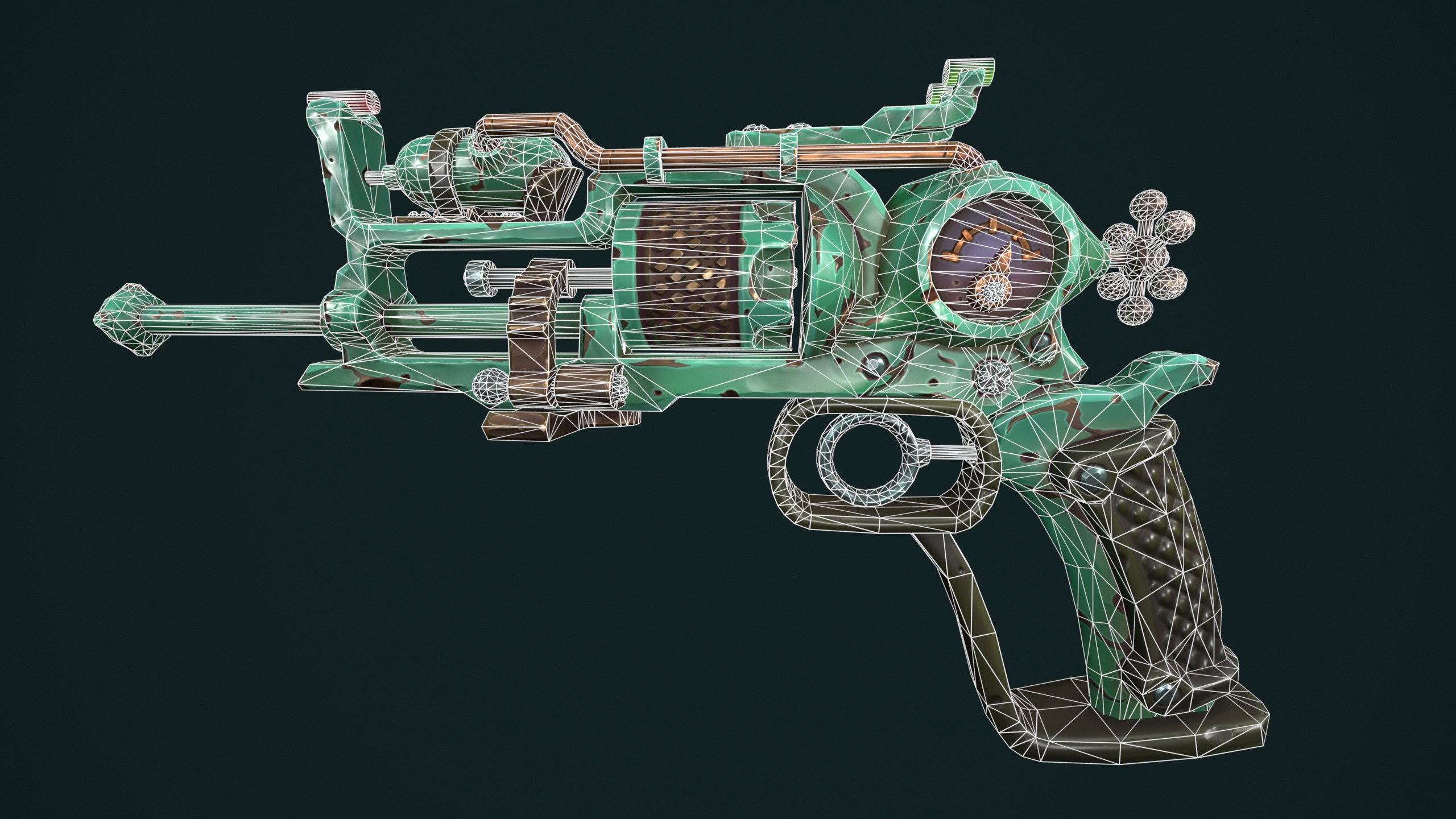 Modular stylized steampunk revolver Low-poly 3D model_1
