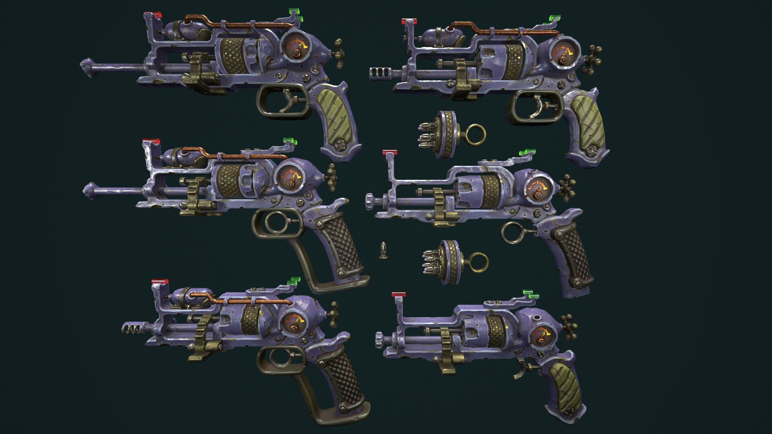 Modular stylized steampunk revolver Low-poly 3D model_16