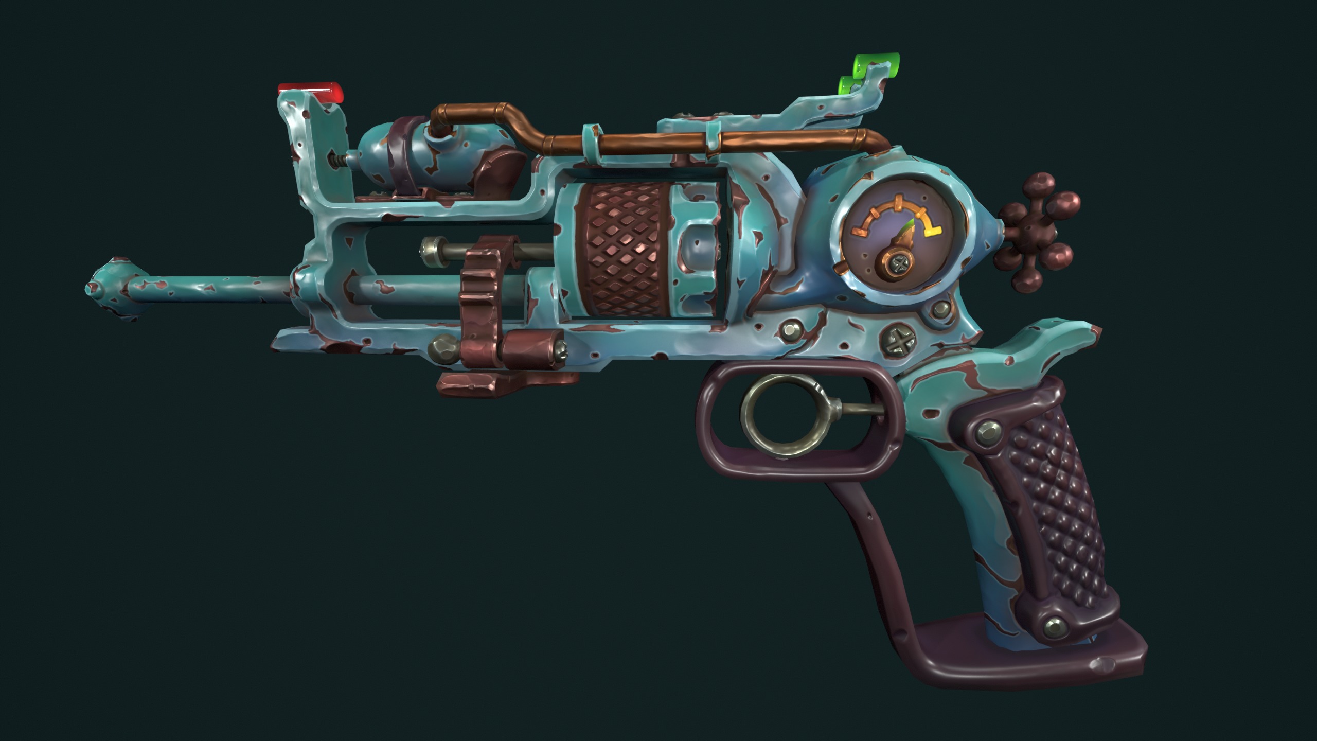 Modular stylized steampunk revolver Low-poly 3D model_3