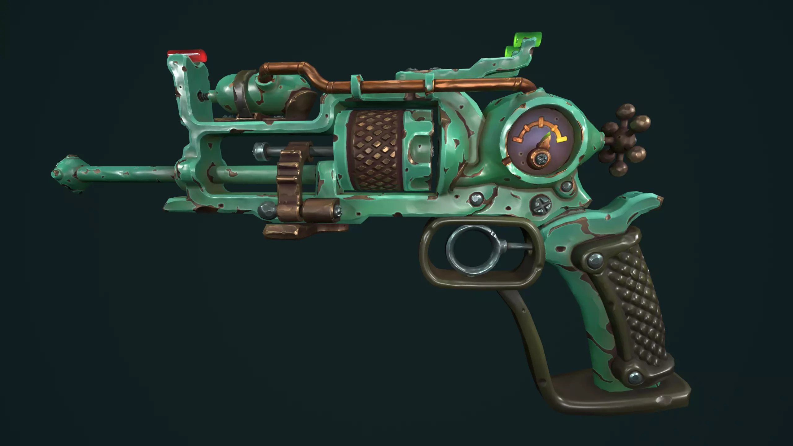 Modular stylized steampunk revolver Low-poly 3D model_0