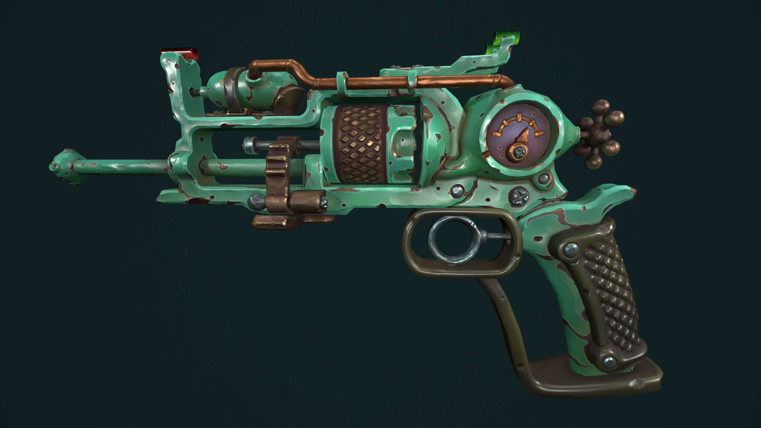Modular stylized steampunk revolver Low-poly 3D model_2