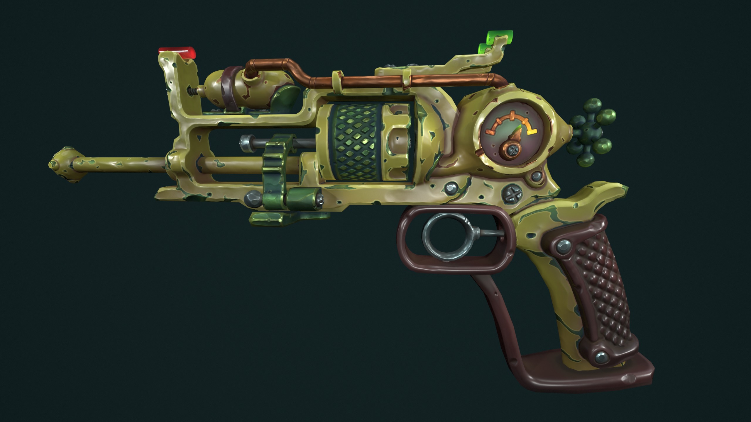 Modular stylized steampunk revolver Low-poly 3D model_4