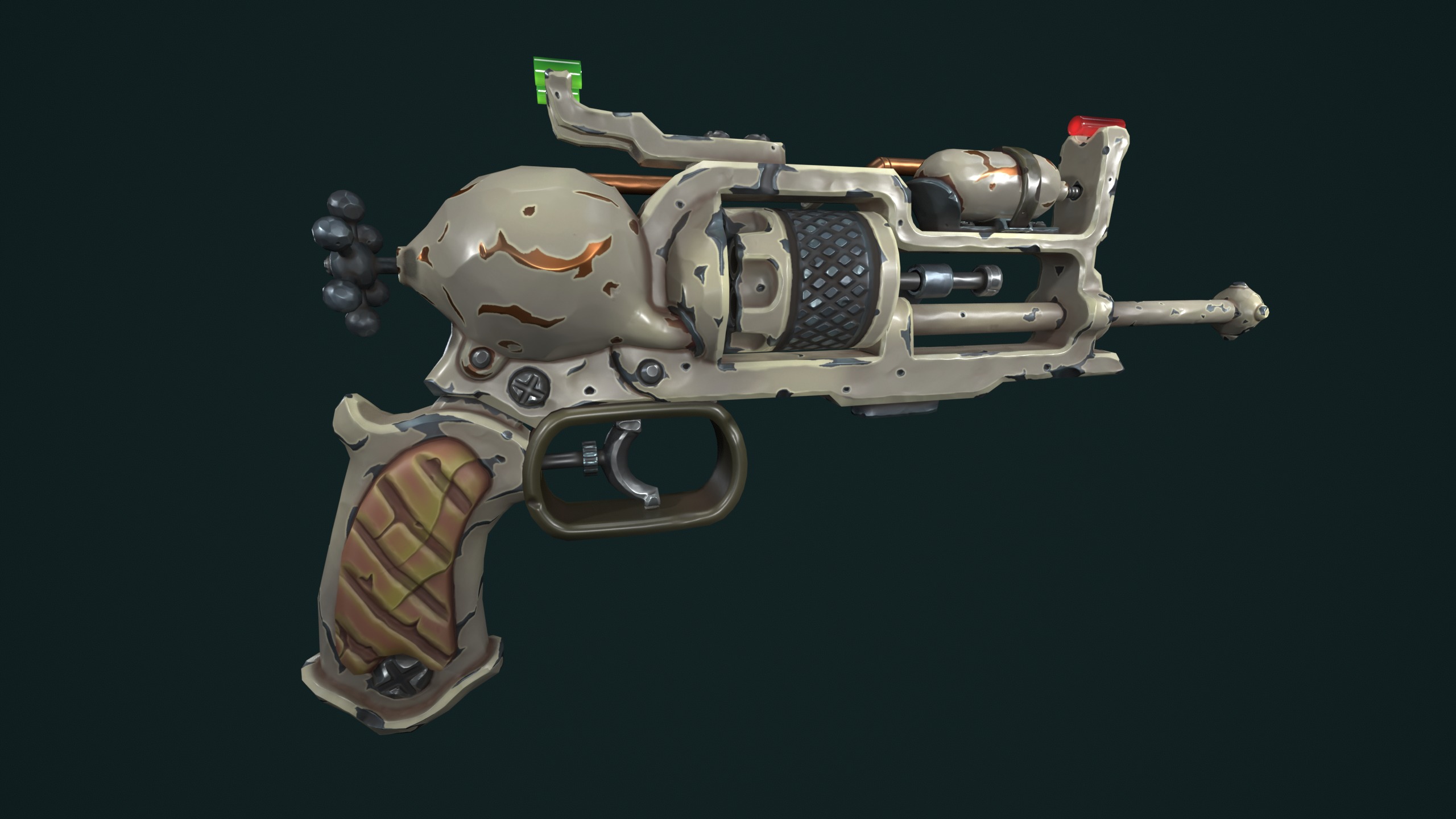 Modular stylized steampunk revolver Low-poly 3D model_12