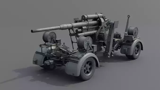 88mm Flak 36 Carriage Anti Aircraft Gun Low-poly 3D model