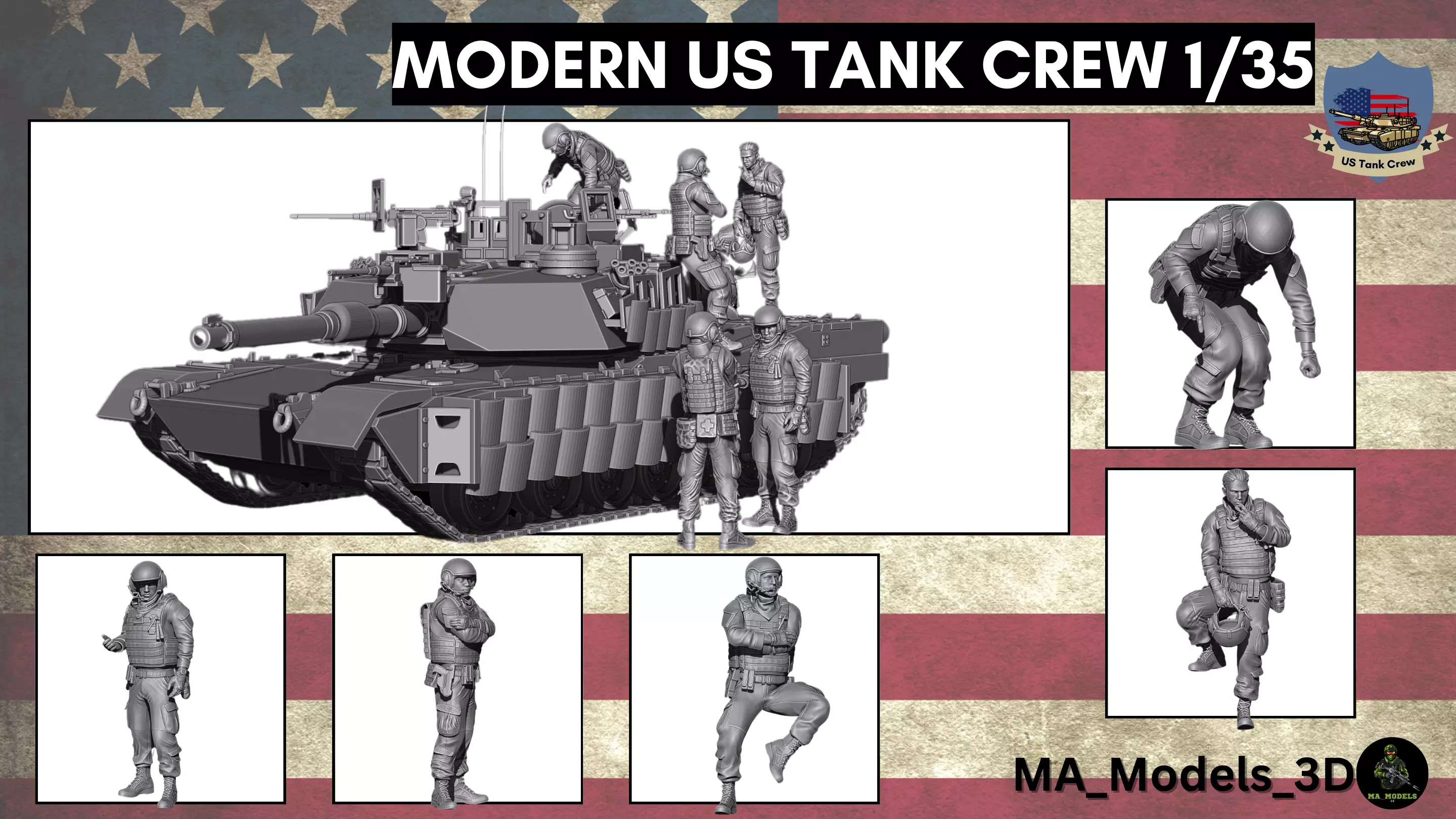 Modern US Tank Crew 4 -1 Bonus 1-35  3D print model_0