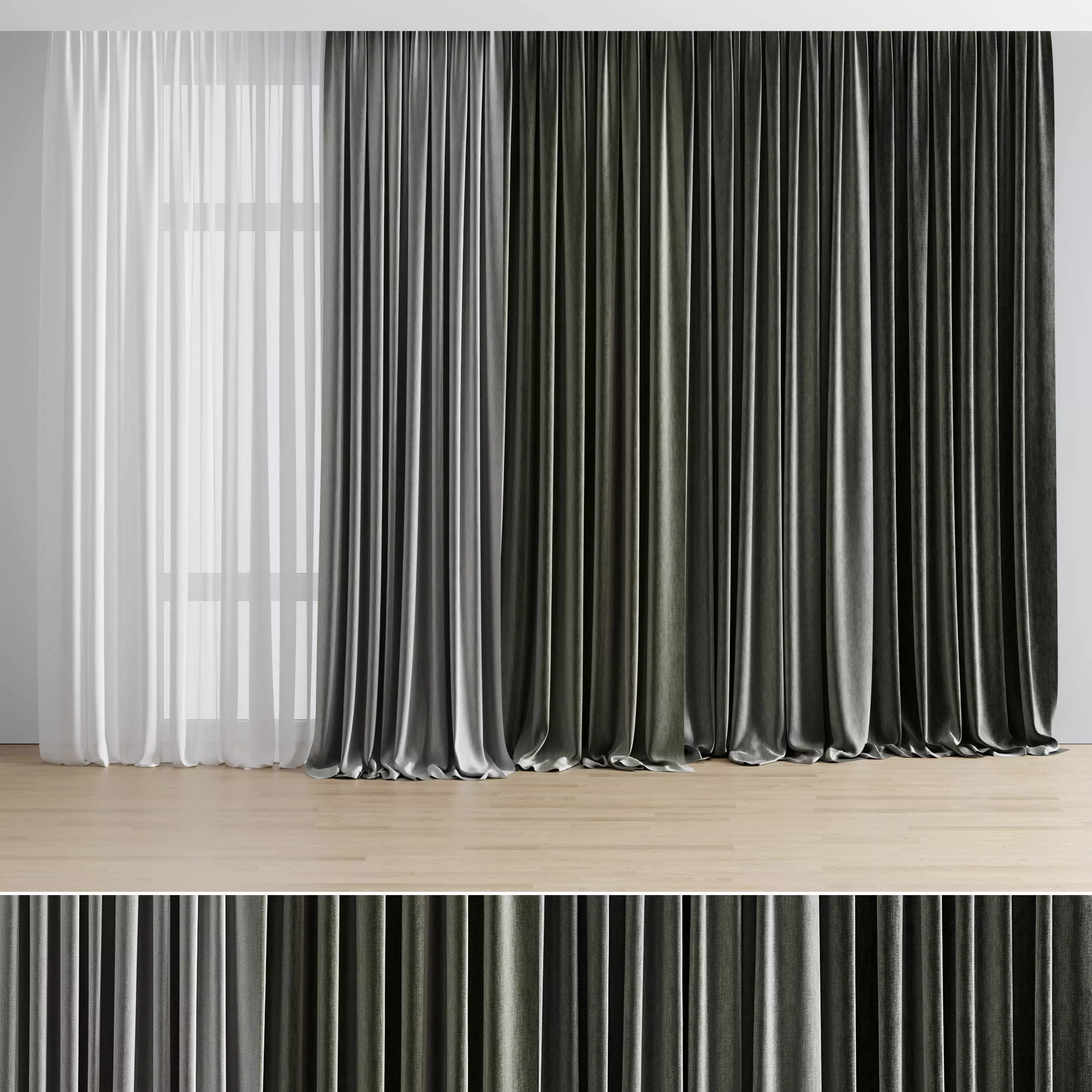 olive green curtains collections 04 Low-poly 3D model