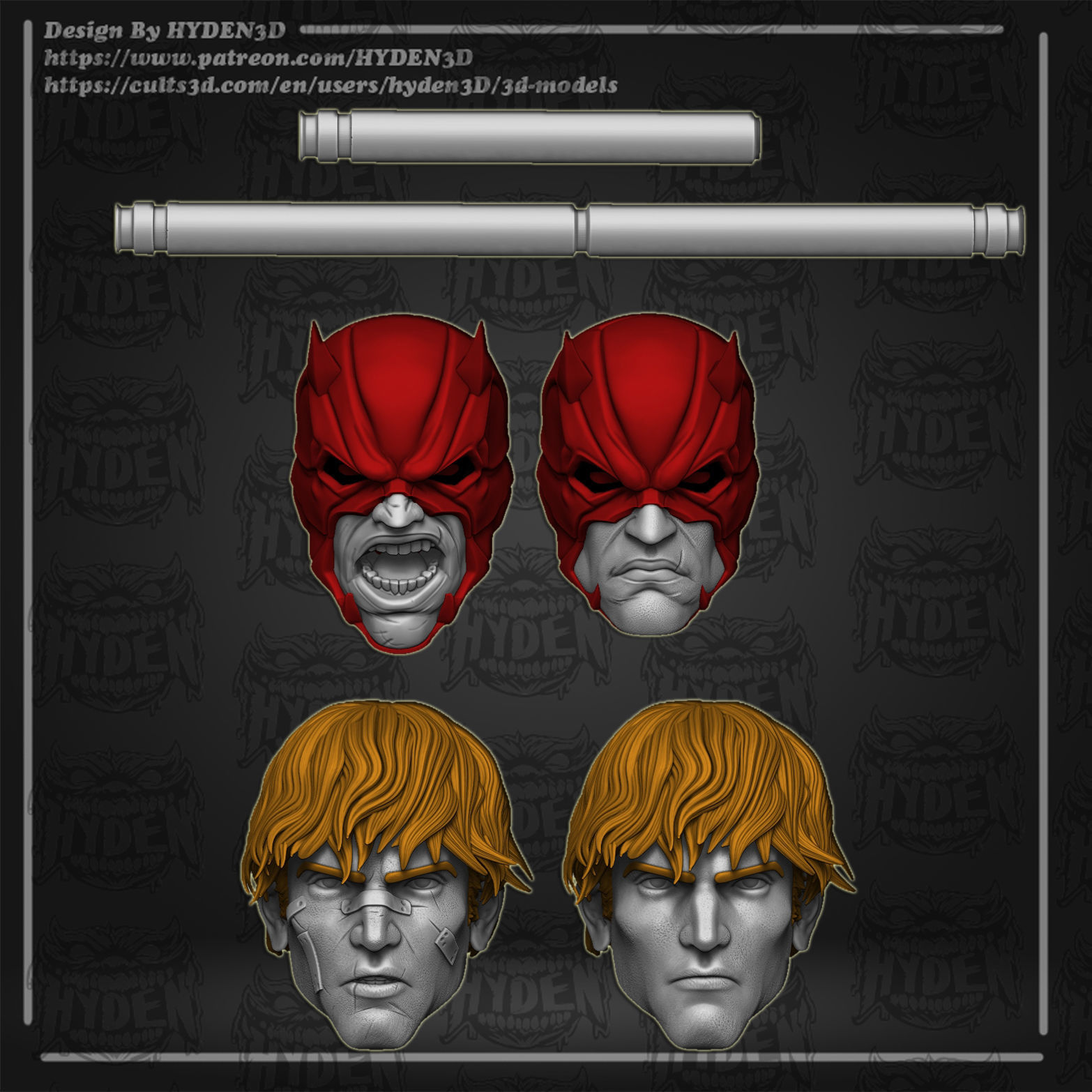 DareDevil full heads 3D print model_3