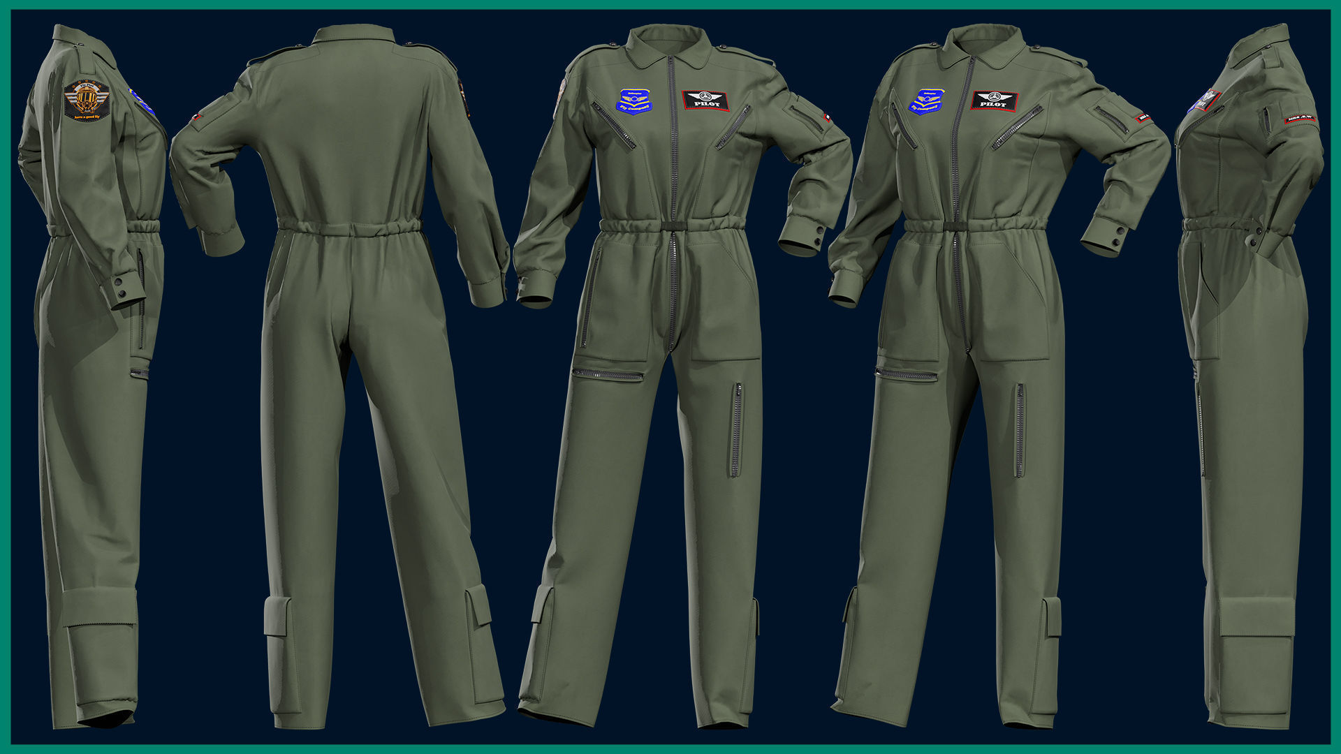 female pilot uniform with texture 3D model_2
