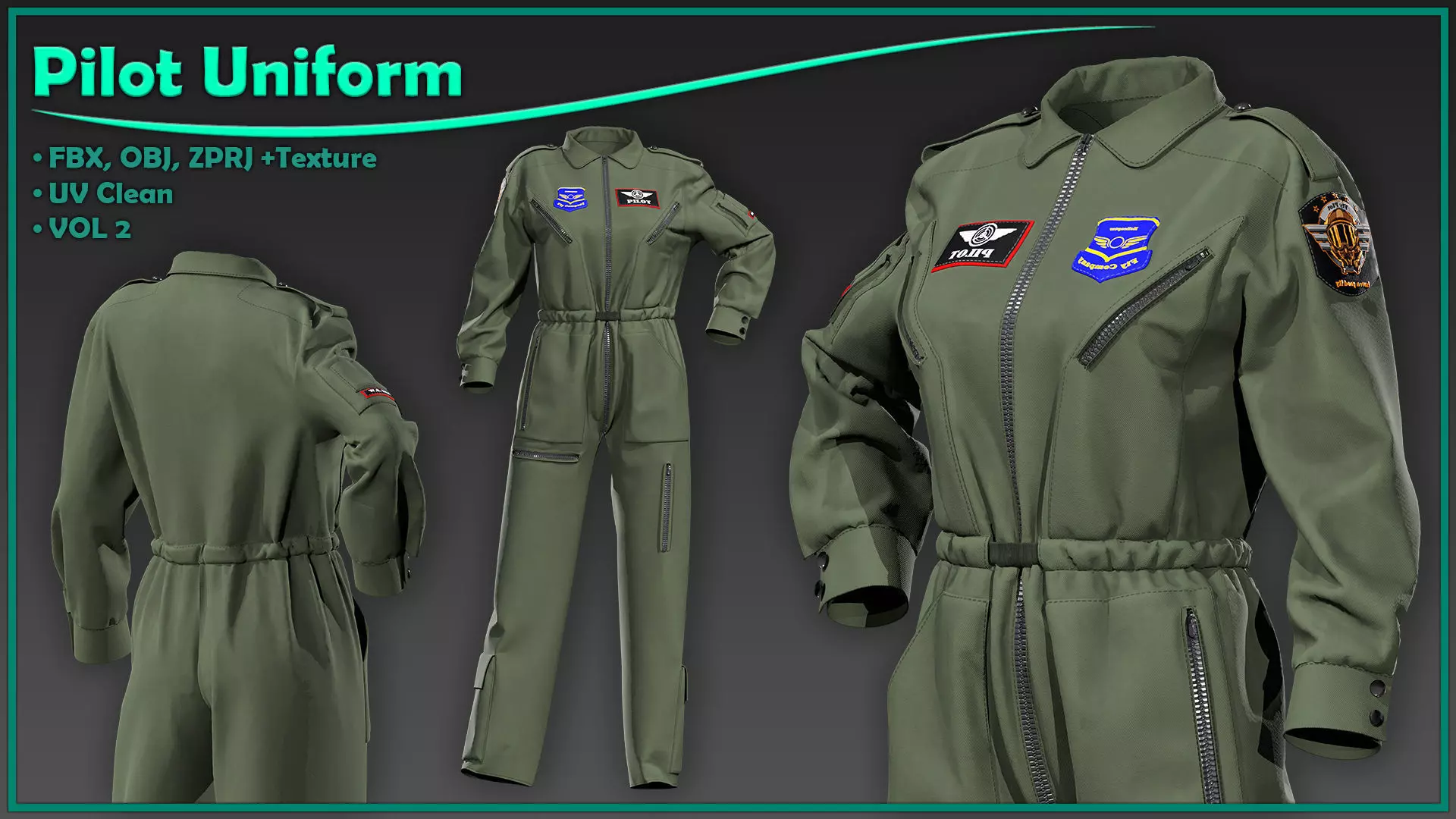 female pilot uniform with texture 3D model_0