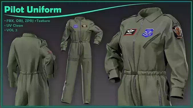 female pilot uniform with texture 3D model female pilot uniform with texture 3D model