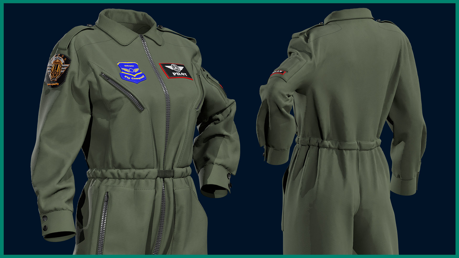 female pilot uniform with texture 3D model_3