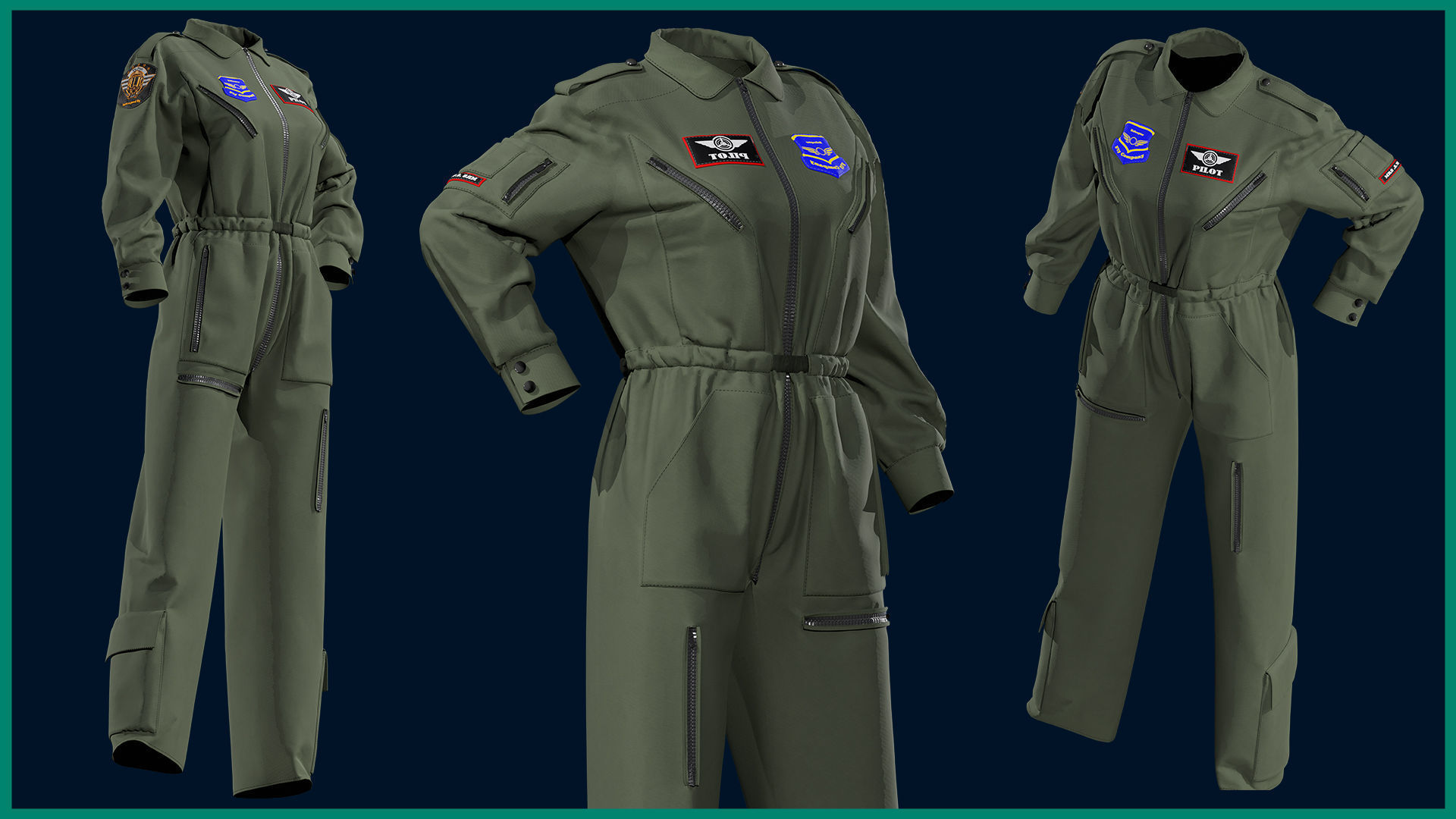 female pilot uniform with texture 3D model_4