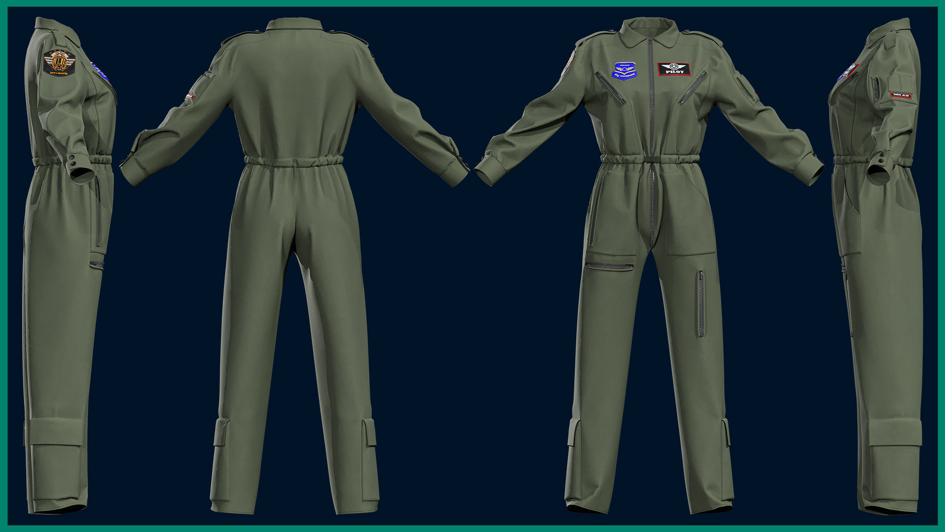 female pilot uniform with texture 3D model_1