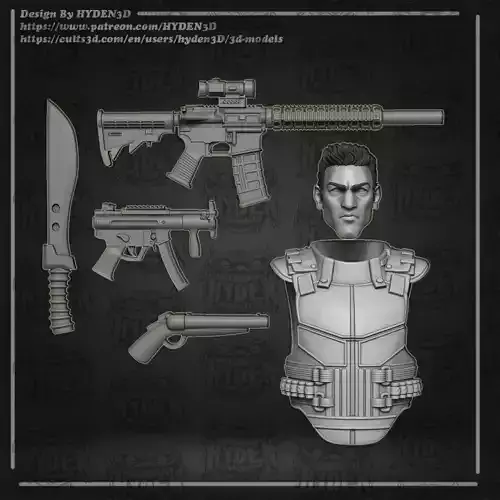 Punisher head and weapons